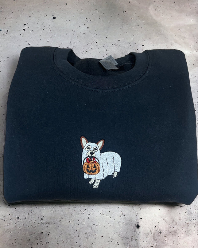Halloween Corgi Boo Embroidered Sweatshirt, Spooky Season Sweatshirt, Ghost Corgi Shirt