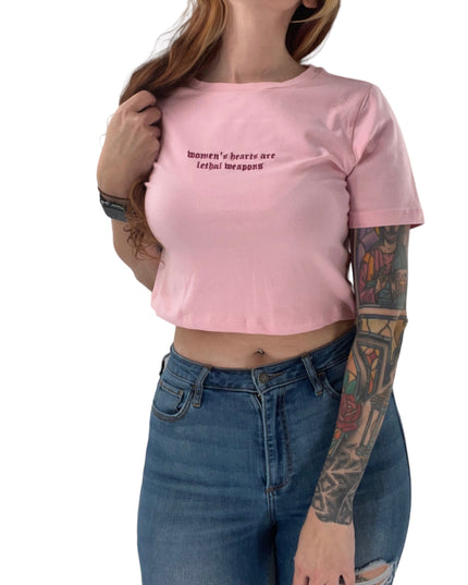 Women's Hearts Are Lethal Weapons Embroidered Crop Top