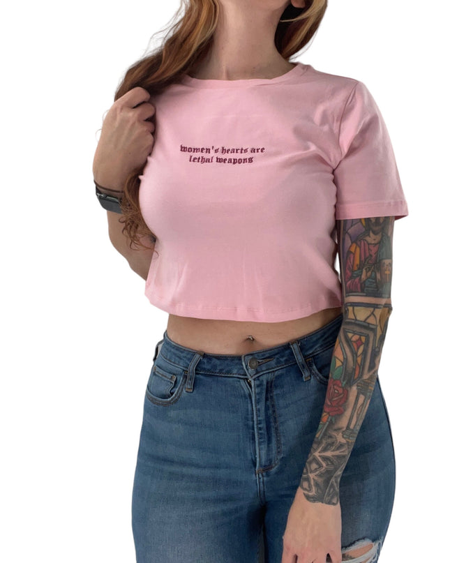 Women's Hearts Are Lethal Weapons Embroidered Crop Top
