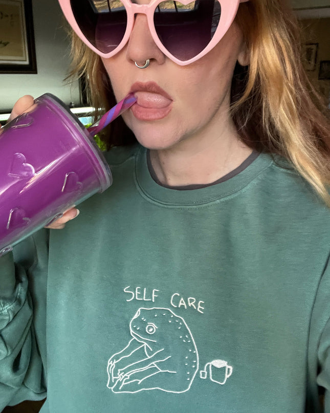 Self Care Frog Meme Unisex Comfort Colors Crewneck Sweatshirt