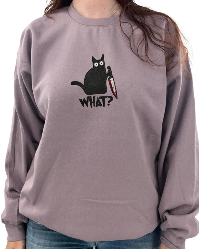 What? Cat Unisex Embroidered T-Shirt or Crewneck Sweatshirt