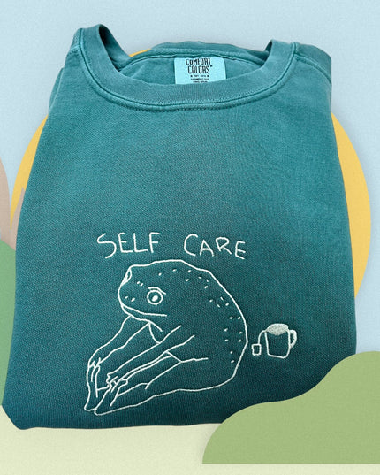 Self Care Frog Meme Unisex Comfort Colors Crewneck Sweatshirt