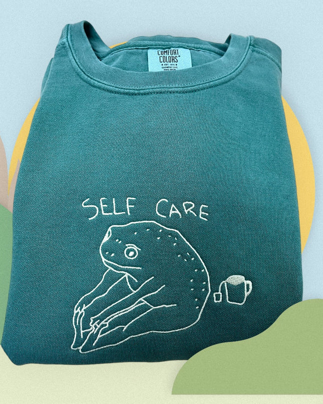 Self Care Frog Meme Unisex Comfort Colors Crewneck Sweatshirt