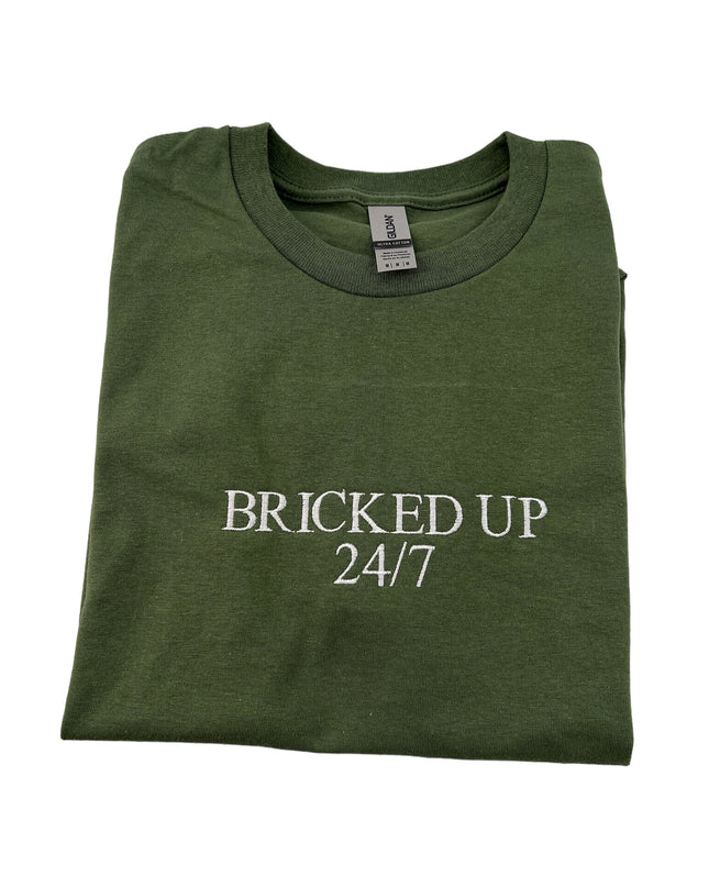 Bricked Up 24/7 Unisex Embroidered T-Shirt or Crewneck  Sweatshirt