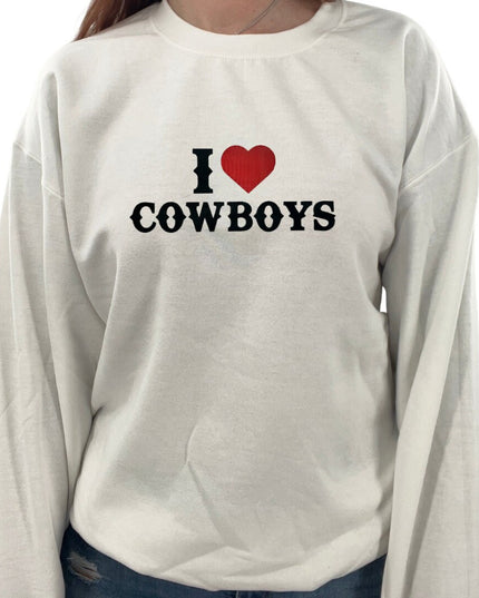 I Love Cowboys Unisex Embroidered T-Shirt or Crewneck Sweatshirt
