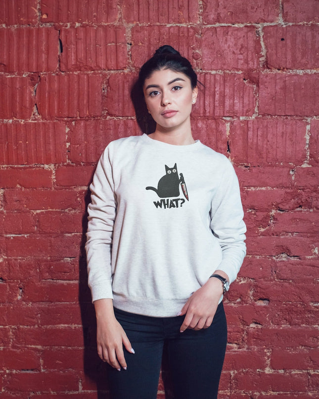 What? Cat Unisex Embroidered T-Shirt or Crewneck Sweatshirt
